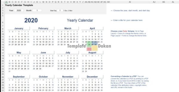 Yearly Calendar Potrait With Notes Light Theme